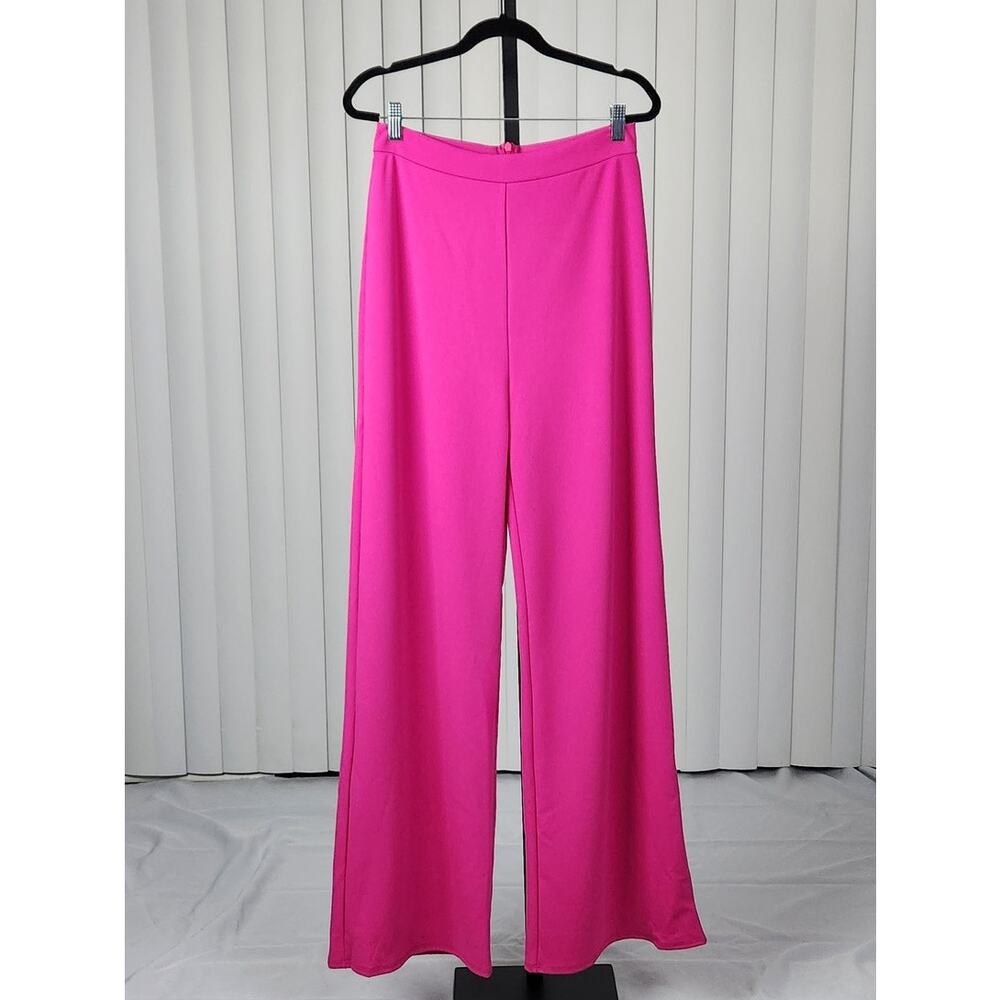 Lulus High Waisted Wide Leg Pants in Hot Pink Lined Stretch Large New (Flaw)